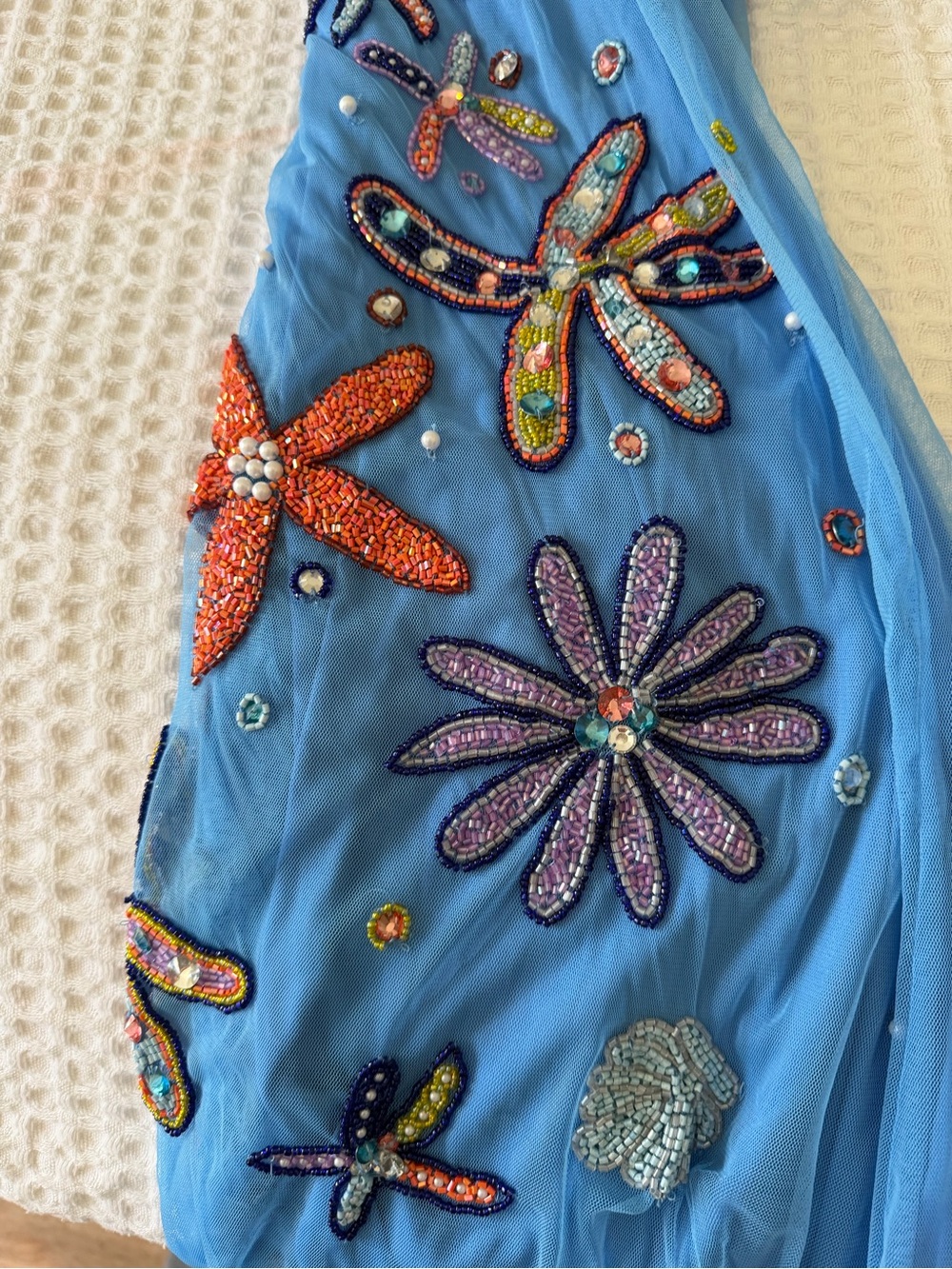 America & Beyond MULTI SHELL PRISM EMBELLISHED LONG DRESS Beaded Sea Mermaid - Picture 6 of 10